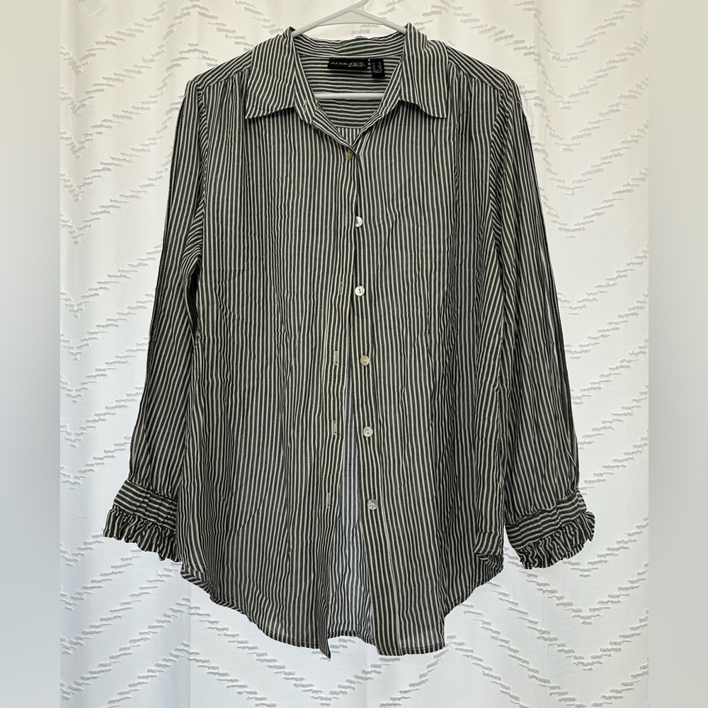 Attitudes by Renee Black and White Striped Button Down Shirt
